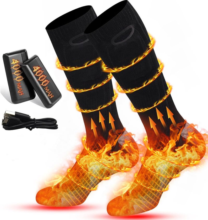 Rasfalo Heated Socks for Men Women, Rechargeable Heated Socks with 4000mAh Battery 3 Heating Levels, Electric Socks Thermal Foot Warmer Socks for Winter Outdoor Sports, Camping, Hunting - Image 1
